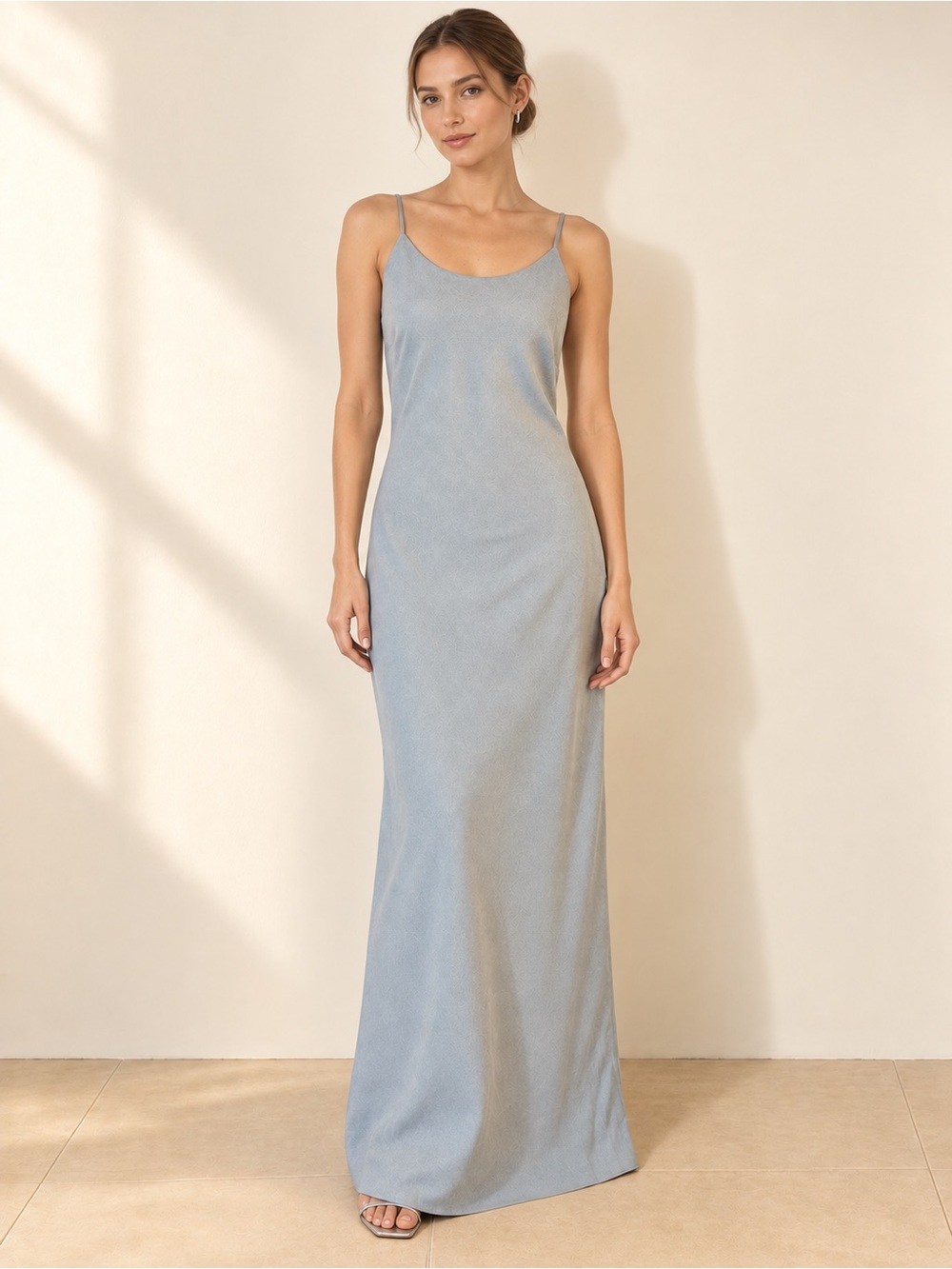 Vintage 90s Alias Silver Gray Minimalist Maxi Slip Dress Medium